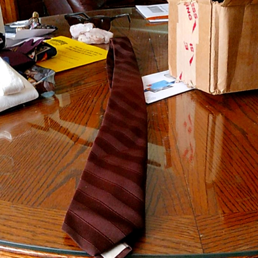An envoy tie with rich brown strips